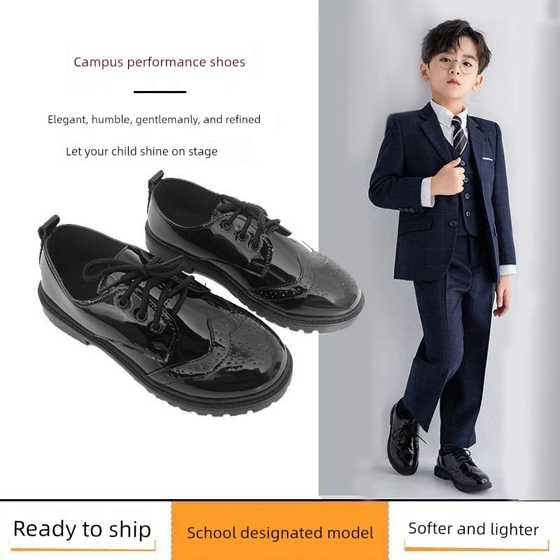 giày búp bê nữ cho bé gái giày cho bé sơ sinh 0 6 tháng Giày da bé trai, da mềm màu đen, biểu diễn p