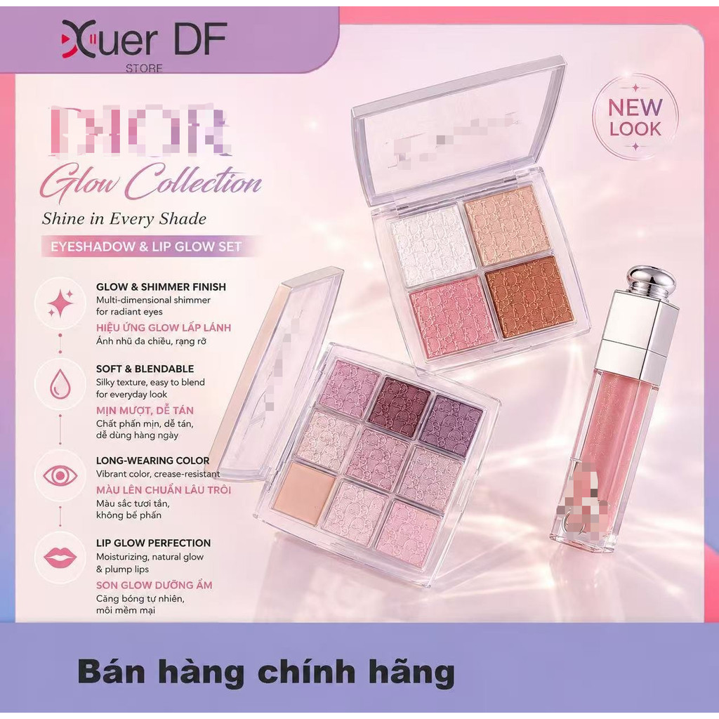 [Chính Hãng] 𝔻𝕚𝕠𝕣 Glow Face Palette 4 Ô Highlight Mịn Da Glow Tự Nhiên Fullsize