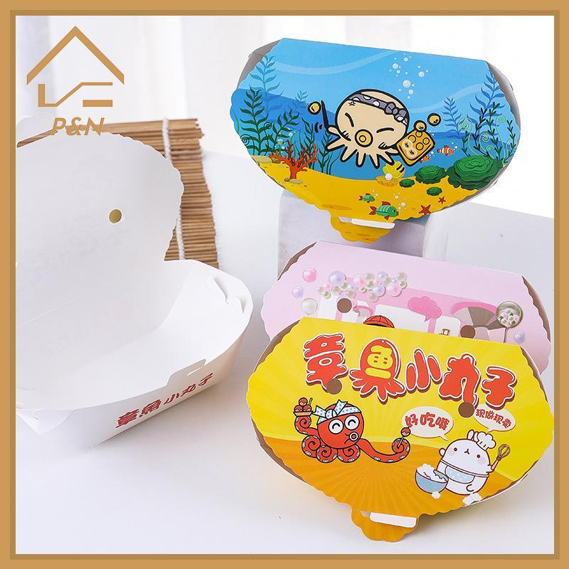 [P & N} 100 Cái Hộp đóng gói bạch tuộc hoạt hình dùng một lần Thức ăn đường phố Nhật Bản Takoyaki Ta