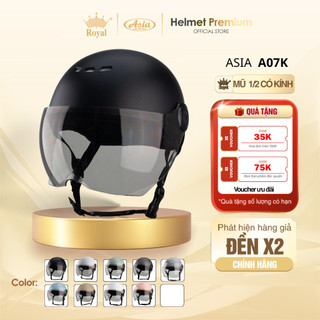  Mũ Bảo Hiểm Nửa Đầu ASIA A07K Nam Nữ Vỏ Abs Lót Vải Kính Ngắn Màu Trà Bảo Hành Chính Hãng 1 Năm 