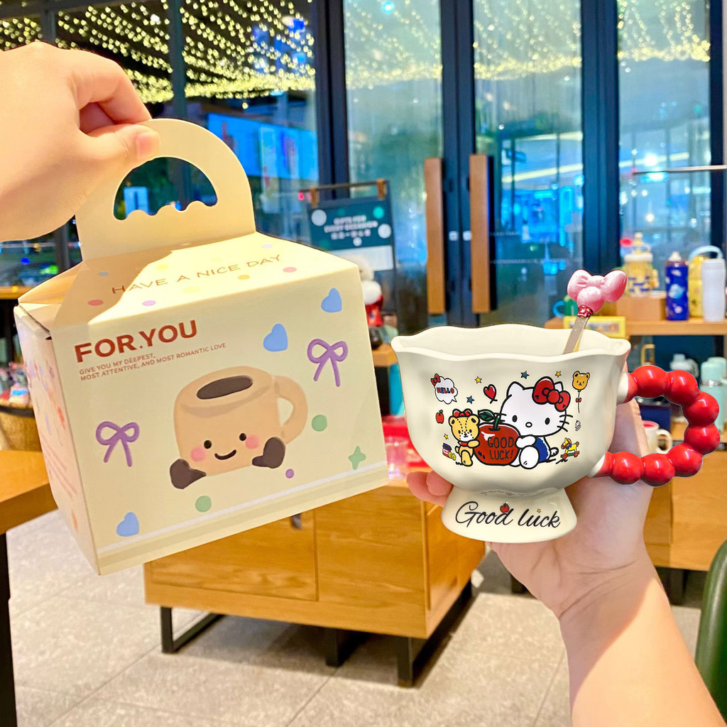 Ly quà tặng cho bé gái, ly Kuromi thẩm mỹ cao, ly Hello Kitty, ly đồng hành, ly nước cầm tay, ly gốm