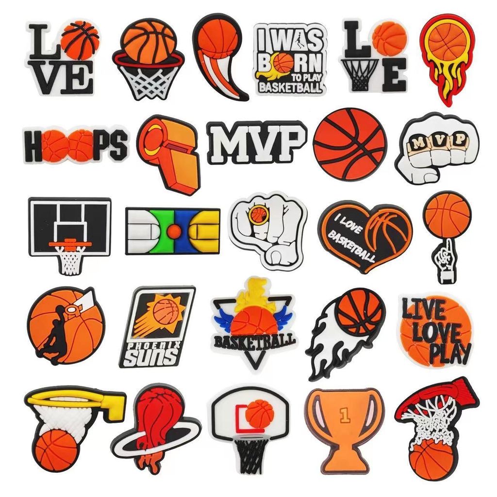 Charm gắn dép cross Bóng Rổ, Nút gắn sticker dép cross trang trí cham 2D hoạt hình nhựa PVC CROSS TR