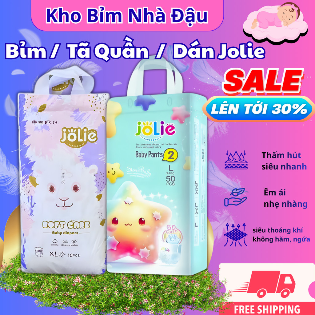 Combo 150 Miếng Bỉm/Tã Quần & Tã Dán Jolie Xuất Anh – Mềm Mịn, Thấm Hút Tốt – Đủ Size S–4XL