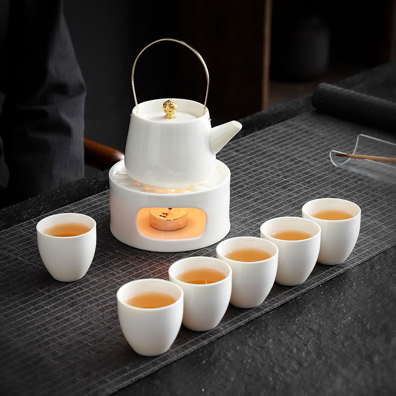 Bộ ấm trà Kung Fu với ấm trà có tay cầm bằng ngọc bích mỡ cừu, thiết bị pha trà, đế ấm trà, ấm trà đ