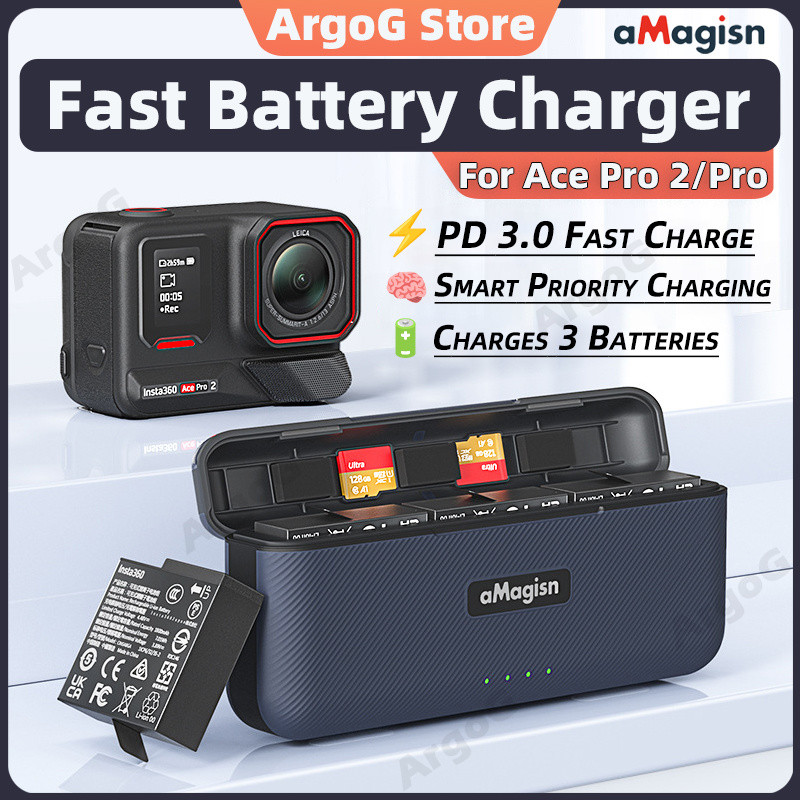 aMagisn Sạc Pin Nhanh cho Insta360 Ace Pro 2 + Lưu Trữ SD Phụ Kiện Ace Pro 2