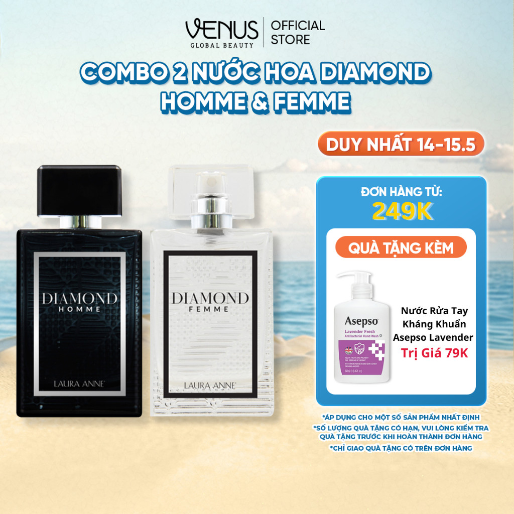 [MUA 1 TẶNG 1] Combo Nước hoa Nam - Nữ Laura Anne Diamond Homme - Femme 45ml
