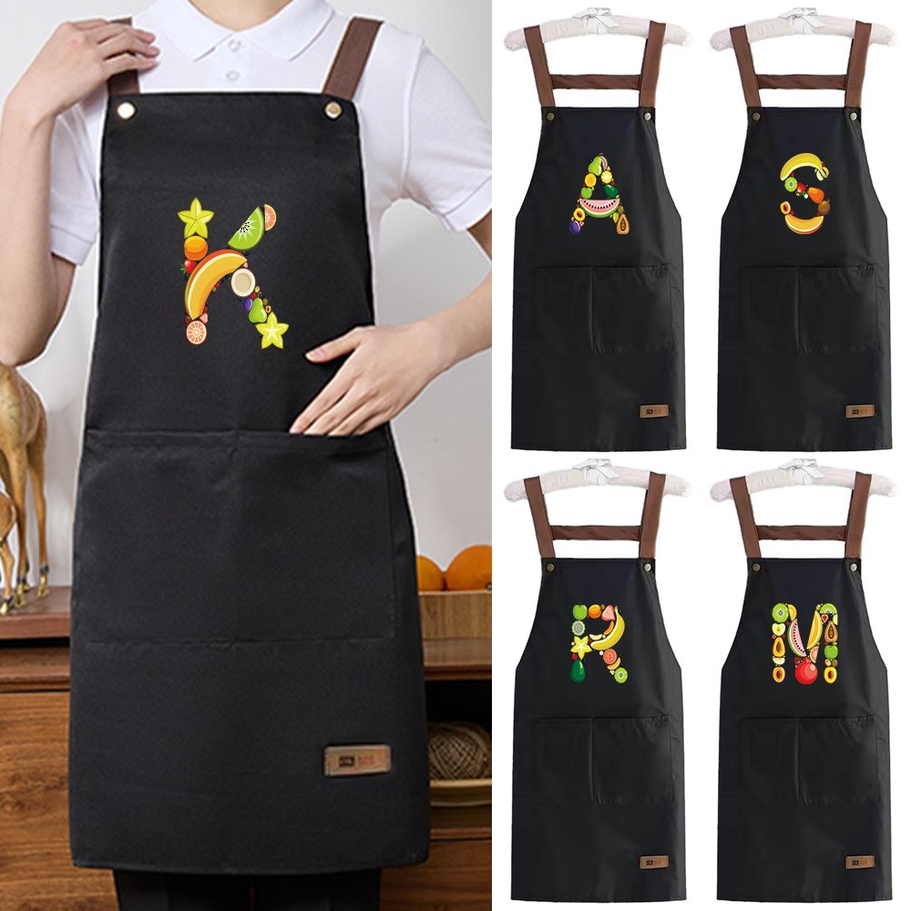 Kitchen Apron, Various Styles Available, Cooking Apron With Pockets, Protective Apron, Black Fruit P