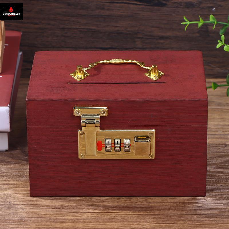 Hộp Gỗ Mật Khẩu Lo Tiết Kiệm Tiền Đồng Xu Hộp Heo Đất Tổ Chức Với Lo Hộp Kho Báu Cho Thẻ Đô La Cents