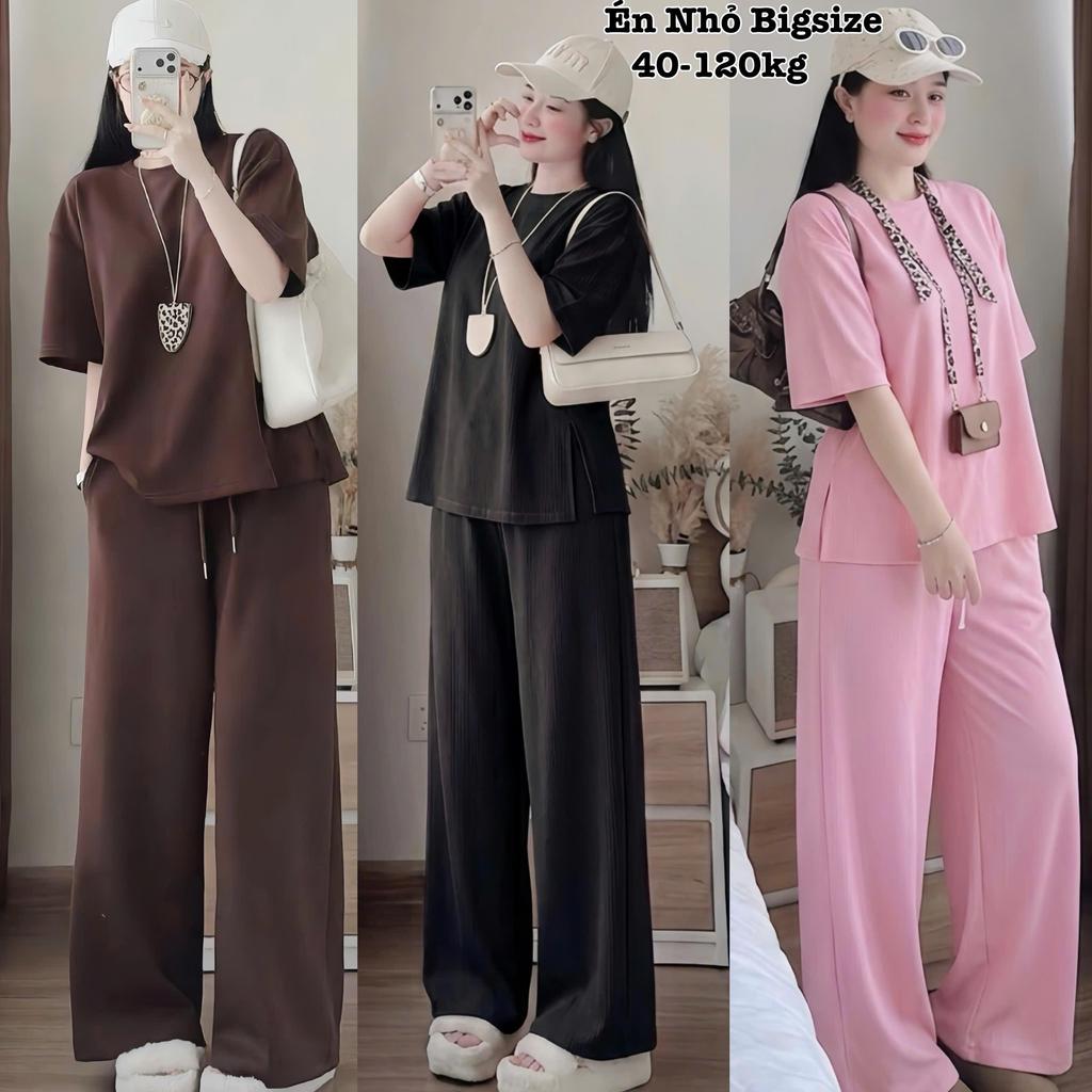 Set Bộ Dài Thun Tăm Bigsize Nữ Cổ Tròn Form Rộng Che Giấu Bụng Hot Trend Nữ Phong Cách Hàn Quốc Chup