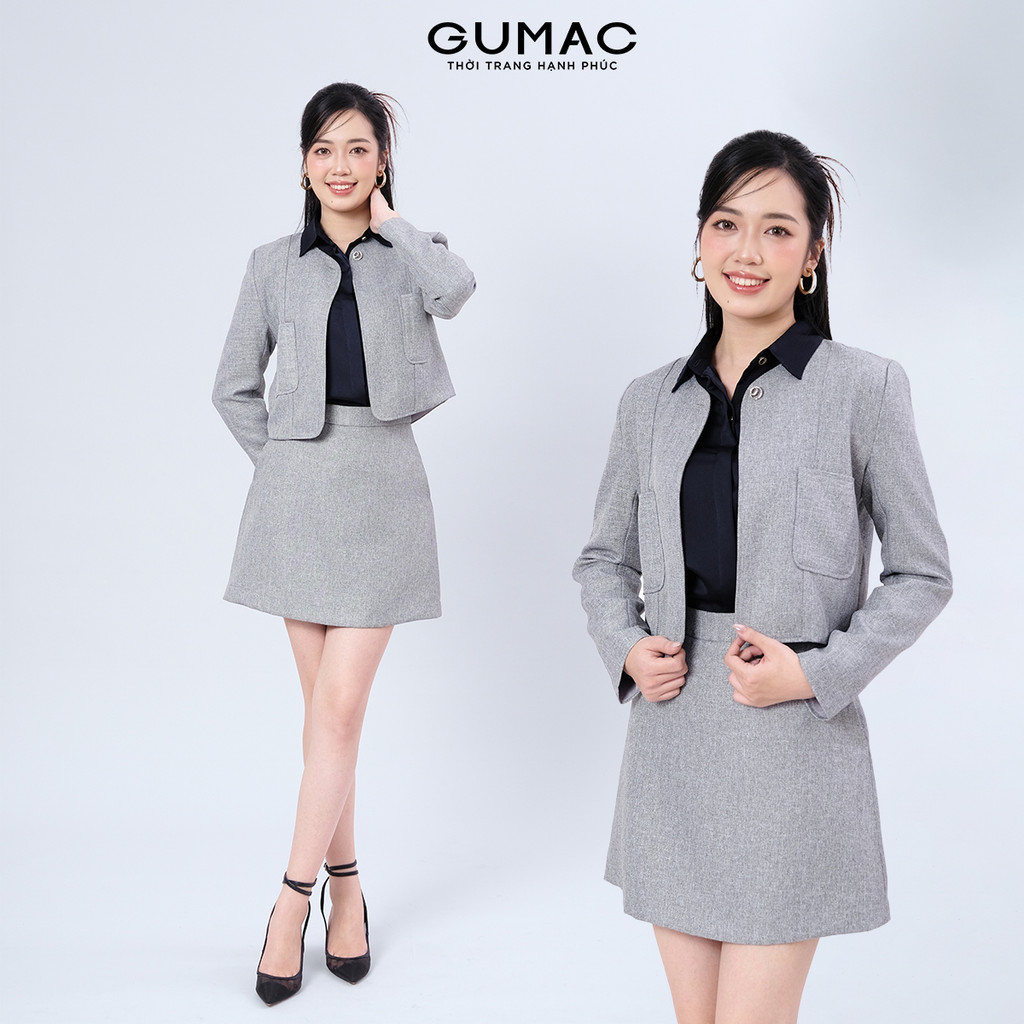Set lẻ Áo khoác lửng tay dài thời trang GUMAC LOWF1205 - Chân váy A mini thời trang GUMAC LVF1207
