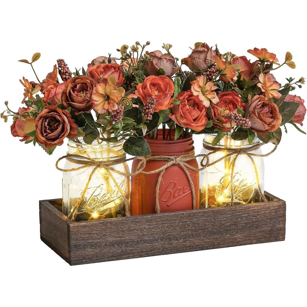 3 Chiếc Mason Jar Cpiece Trang Trí Bàn Ăn Để Trang Trí Bàn Ăn Fhouse Trang Trí Bàn Cà Phê Có Khay Gỗ