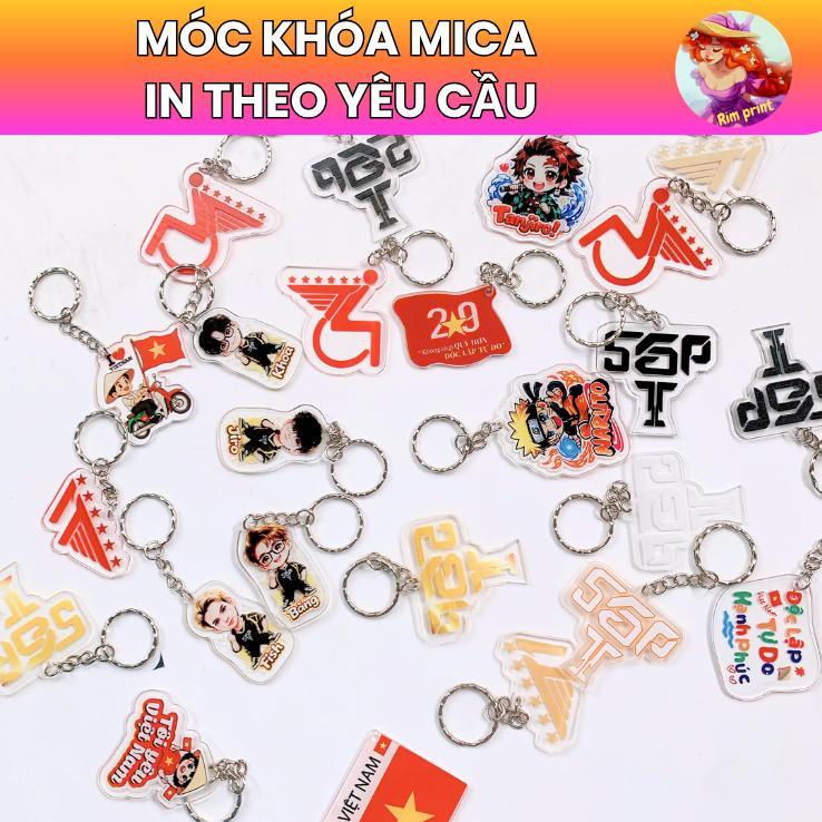 Móc khóa mica in theo yêu cầu in uv siêu nét siêu bền chống nước chống trầy màu sắc bền lâu cắt hình