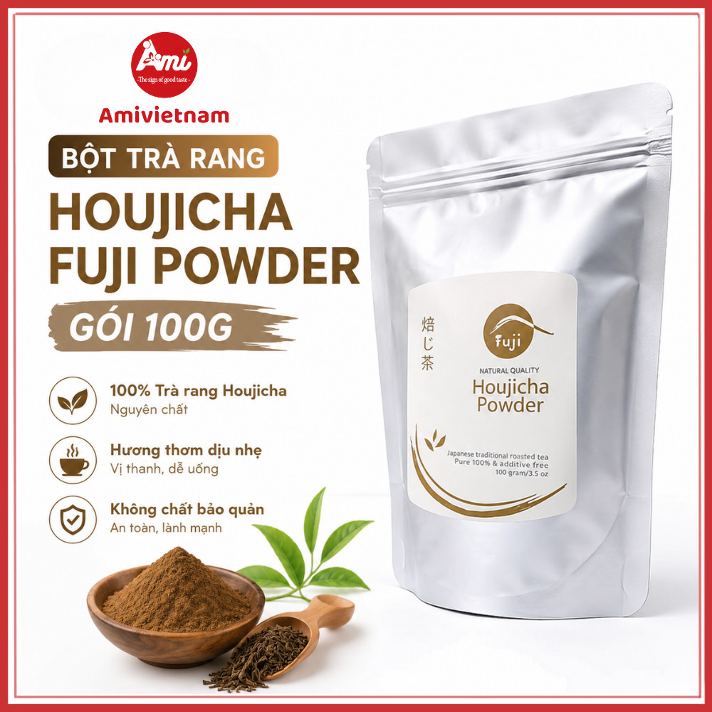 Bột Trà Rang Houjicha Fuji Nguyên Chất Gói 100g Chuẩn Vị Nhật Bản