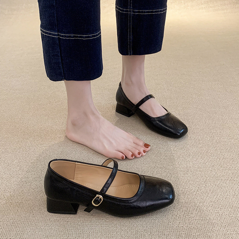 Plus Size 41 42 43 Nữ Retro Mary Jane Giày Chunky Giữa Gót Chân Vuông Có Một Dây Đeo Khóa