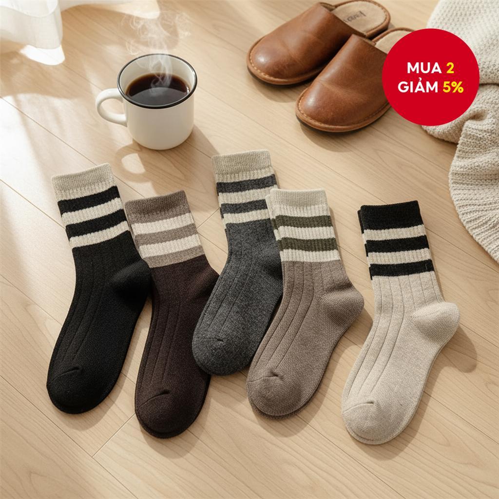 5 Đôi Tất Sọc Ngang - Tất Cao Đến Gối Màu Maillard Unisex, Tất Đôi Hợp Thời Trang, Tất Mặc Hằng Ngày