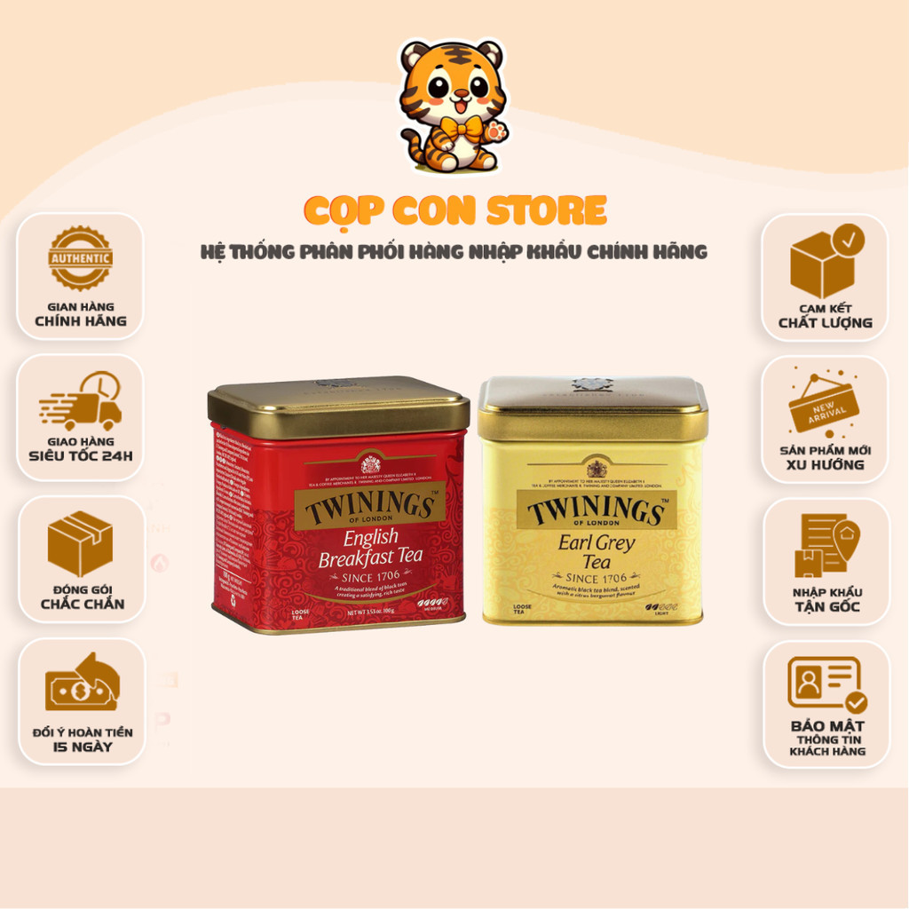 [HỘP 100gr] Trà Lá Lớn Twinings English Breakfast, Trà Lá Twinings London Strand Earl Grey