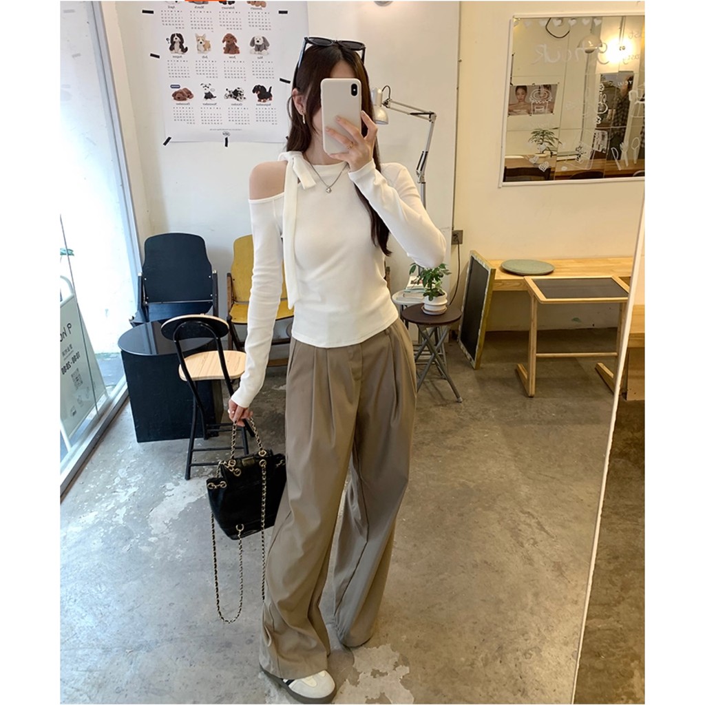 T602 Áo Giữ Nhiệt Lông Thỏ Trễ Vai Thiết Kế Nơ Cách Điệu - T2 Fashion | BigBuy360 - bigbuy360.vn