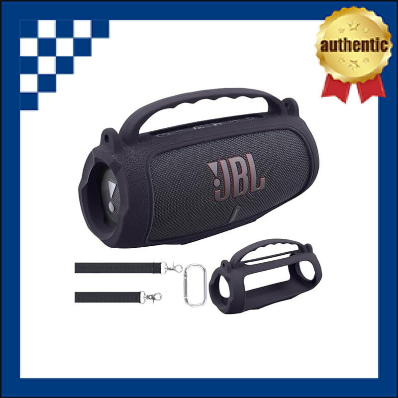 (Case only) Portable Silicone Case for JBL Charge 5 Bluetooth Speaker with Shoulder Strap, Black - c
