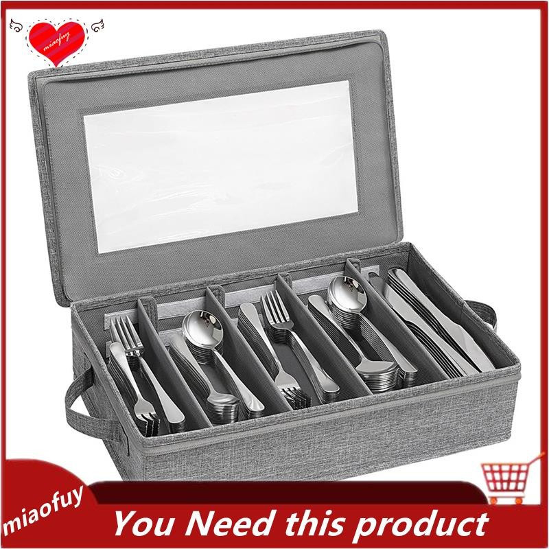 [OnLive] Hộp lưu trữ bộ đồ bằng bạc Bộ sắp xếp bộ đồ phẳng có nắp dây kéo cho bộ đồ ăn nĩa thìa