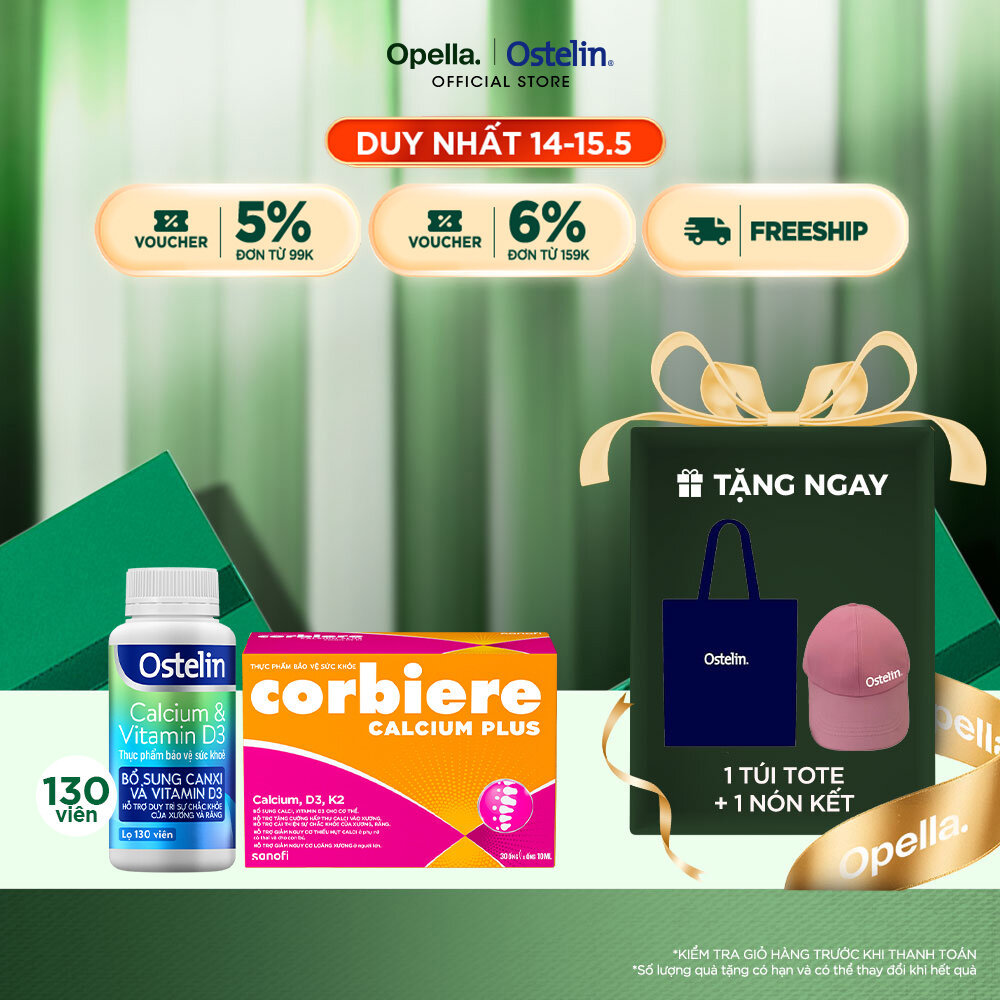 Ostelin Viên Uống Hỗ Trợ Bổ Sung Calcium & Vitamin D3 130 viên + Thực phẩm bảo vệ sức khỏe Corbiere 