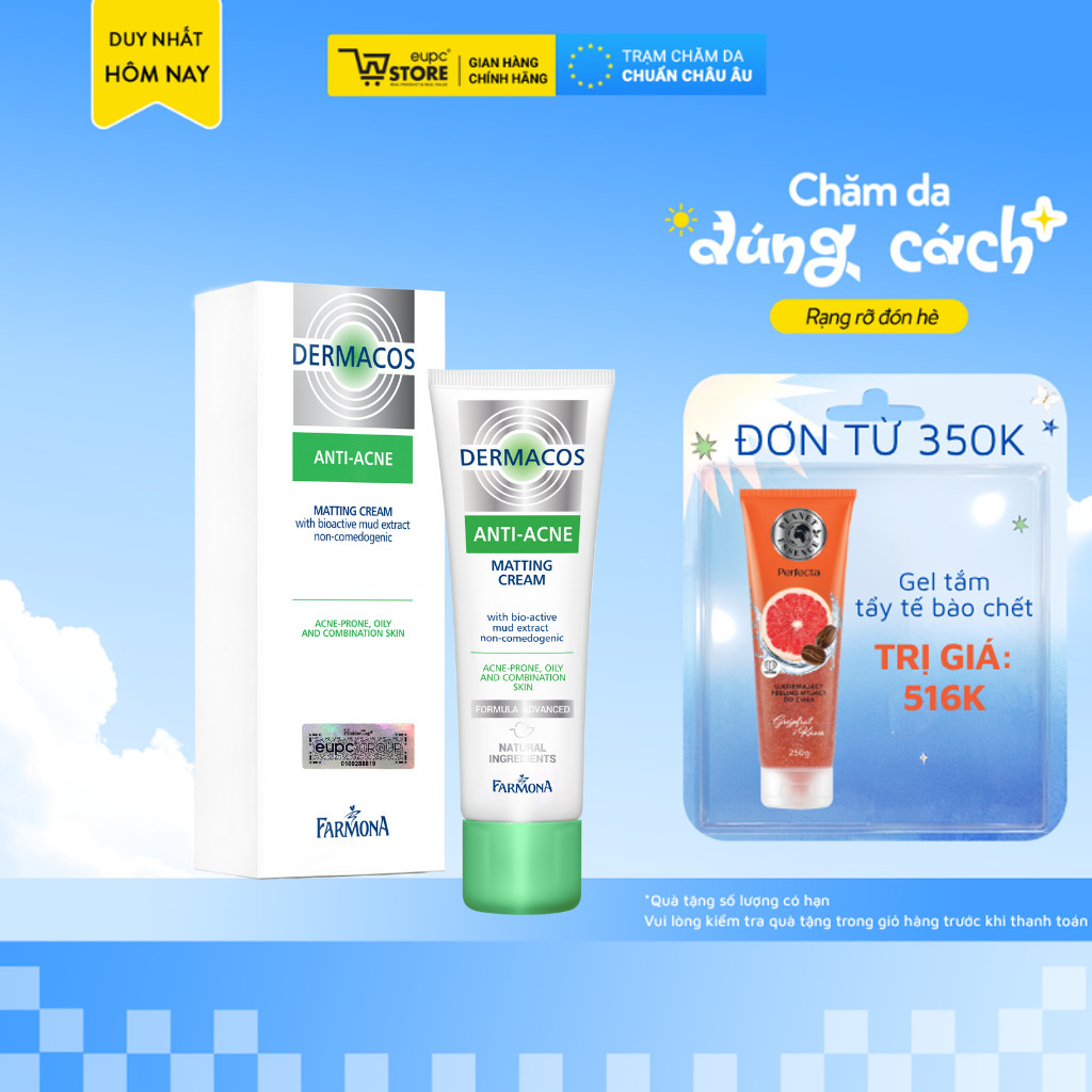 Kem Giảm Bóng Nhờn Giảm Mụn Chứa Bùn Hoạt Tính Farmona Dermacos Anti-Acne 50ml Cho Da Hỗn Hợp, Da Dầ