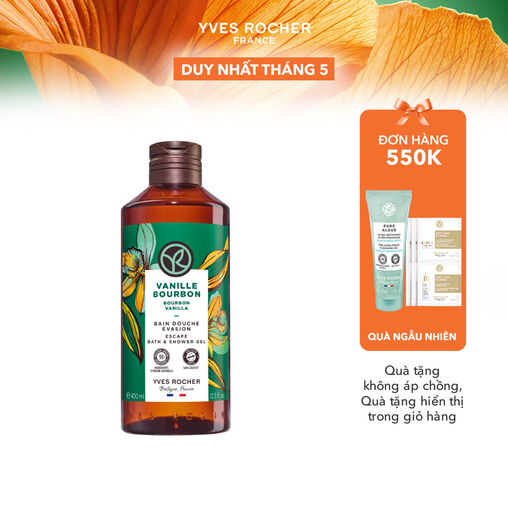 Sữa tắm dạng gel hương vani Yves Rocher Bath And Shower Gel Bourbon Vanilla 400ml