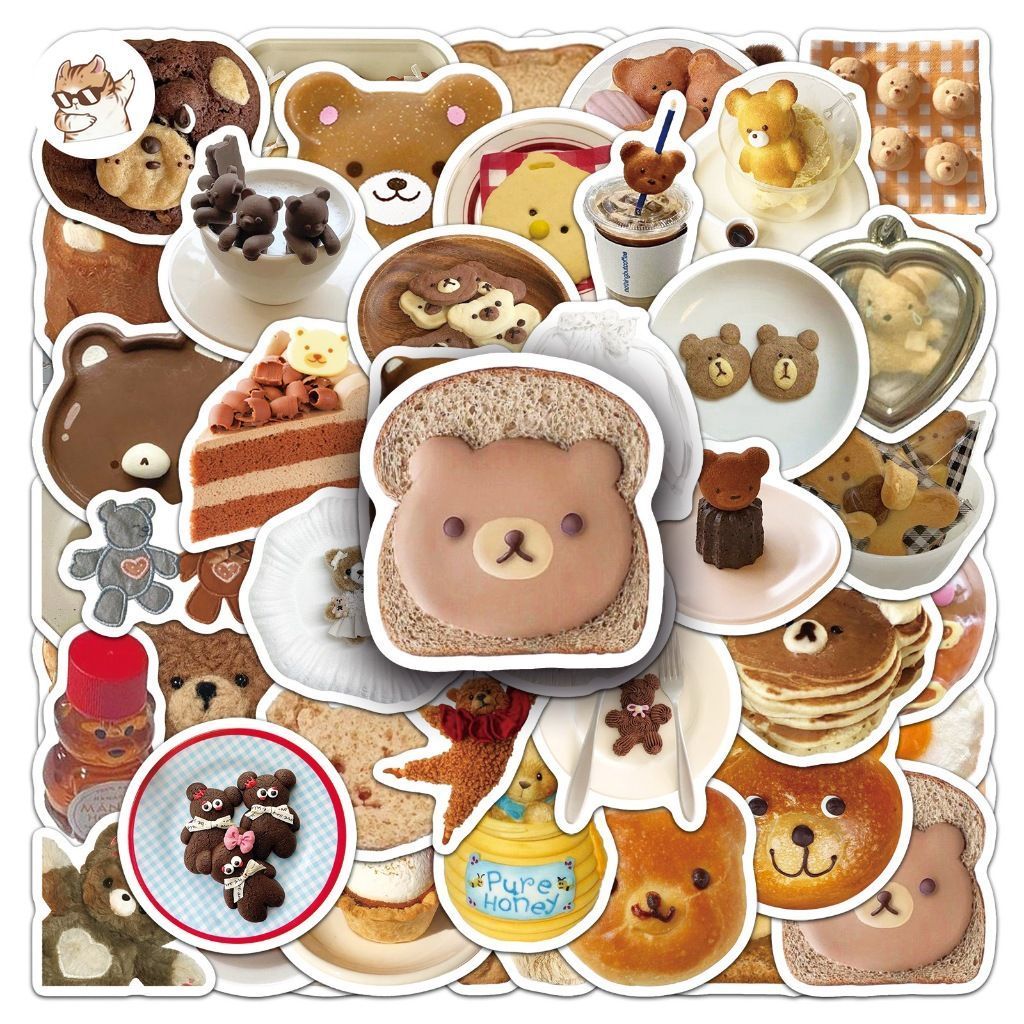 Set 5/10/20/50 cái sticker chống nước mini TIỆM BÁNH GẤU NÂU DỄ THƯƠNG HONEY BEAR BAKERY dán mũ bảo 