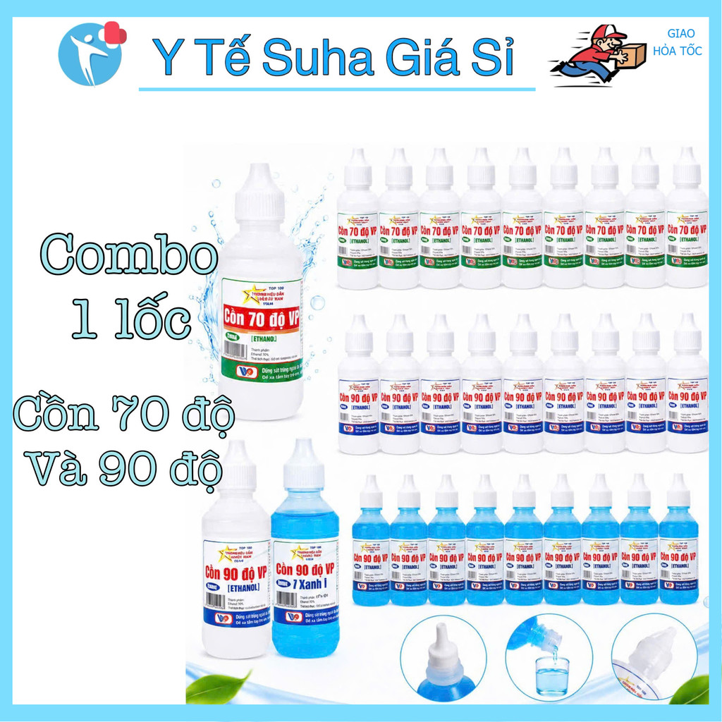 Combo 1 lốc 10 chai cồn 70 độ và 90 độ cồn Vĩnh Phúc chai 60ml y tế kitoto , Y TẾ SUHA