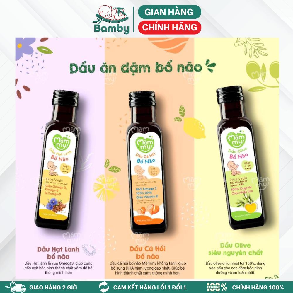 Dầu Ăn Dặm Mămmy Chai 100ml, Dầu Ăn Dặm Cá Hồi Oliu Hạt Lanh Cho Trẻ Từ 6 Tháng tuổi.