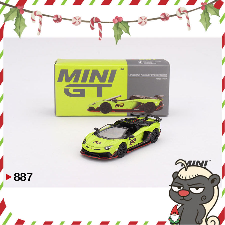 [HÀNG CÓ SẴN]  Mô hình xe Mini GT 1:64 Lamborghini Aventador SVJ 63 Roadster Verde Shock 887