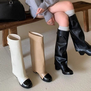 Mùa Đông Ngón Chân Dày Gót Cao Gót Ống Cao Tay Thời Trang PU Thời Trang Mặc Ngoài Trời Chống Trơn Trượt Chống Mài Mòn Ống Dài Giày Nhà Máy Giá Bán Buôn