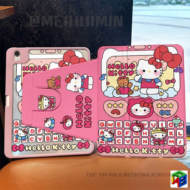 Hello Kitty hồng 720° Xoay Ba nếp gấp ipad Gen11-A16 Gen10 10.9inch / Air7 M3 2025 / Gen11-A16 / Air