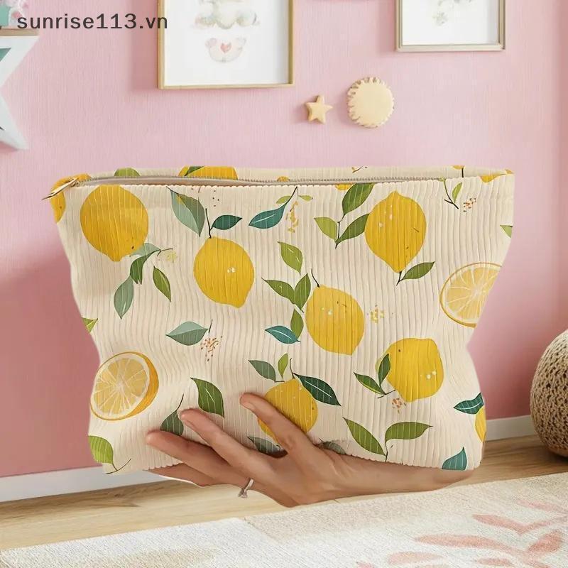SR Beauty Fashion Fresh Lemon Corduroy Túi đựng mỹ phẩm Dung tích lớn Túi đựng đồ du lịch đa chức nă