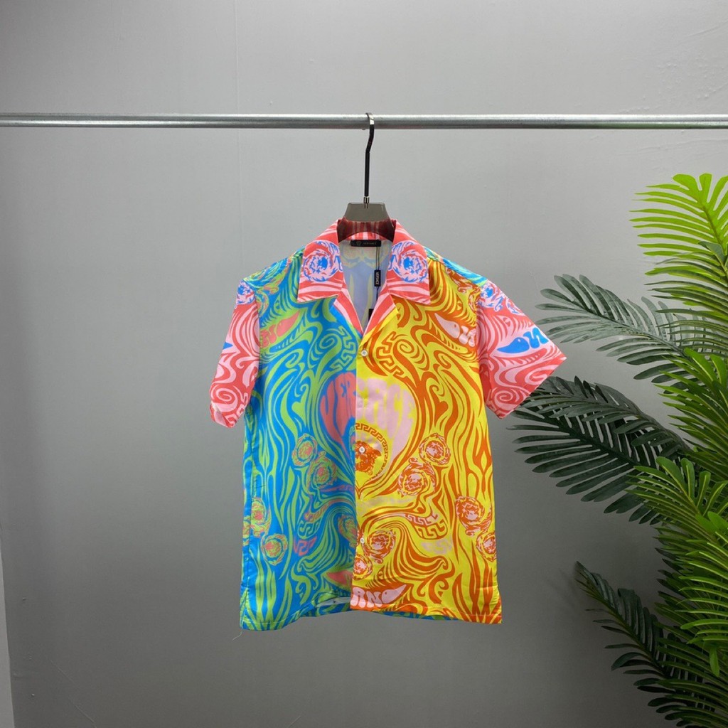 DG21 Versac* Summer New In Stock Casual loose Type Teenager Thin Cotton Turn-down Collar Yellow Summ