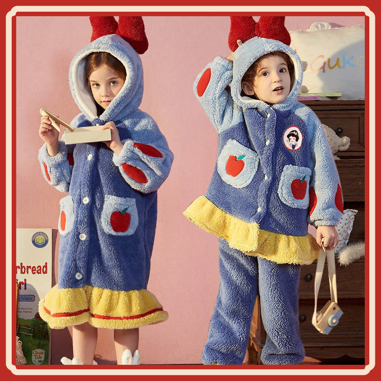 Bộ Đồ Ngủ Trẻ Em Bạch Tuyết Mùa Thu Đông Dày Flannel Đồ Ngủ BIX