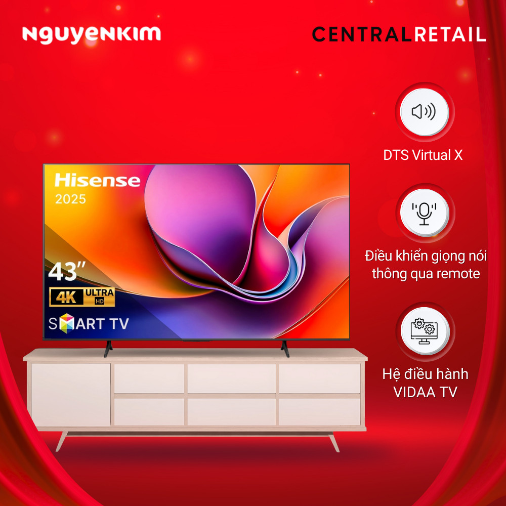 [Mới 2025] Smart Tivi Hisense 4K 43 inch 43A6Q