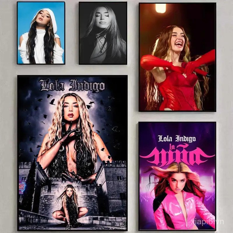 Áp phích in hình có độ phân giải cao của ca sĩ L-Lola Indigo cho phòng, nhà, phòng ngủ, quầy Bar tro