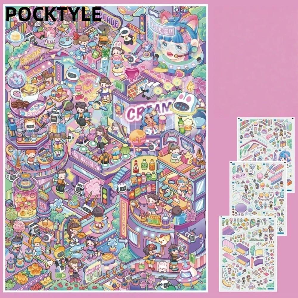 POCKTYLE DIY Scene Sticker, Die-cut PET Miniature Sticker, Cyber ​​Future The Way Home Street Scene 