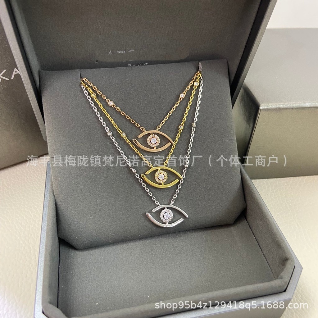 Messi's Eye of the Soul Necklace for Women, Devil's Eye with Diamonds, Plated18k Gold Eye Necklace i