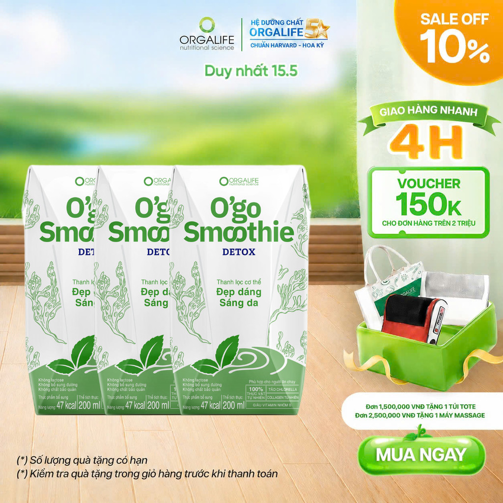 Lốc 3 Hộp O'GO SMOOTHIE DETOX Thanh Lọc Cơ Thể (200ml/Hộp)