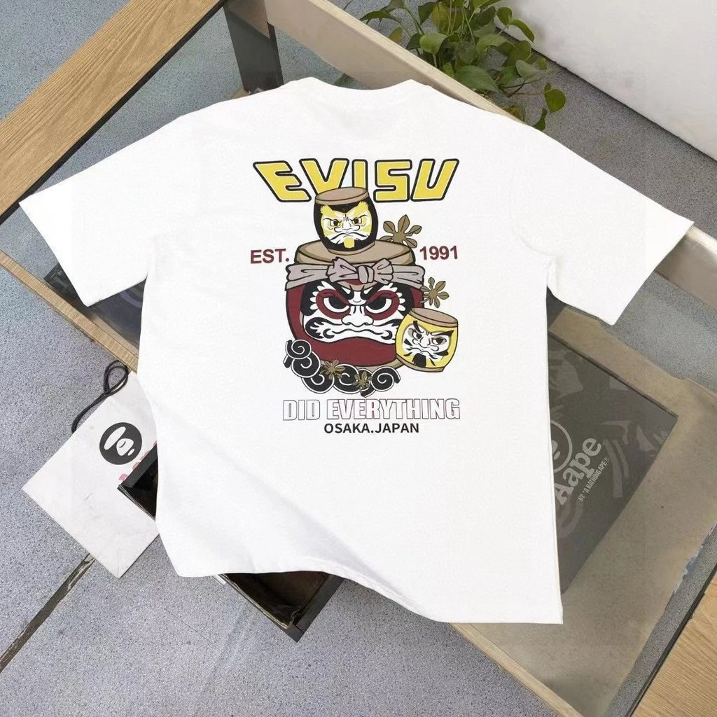 EVISU / God of Fortune 2026 Áo thun ngắn tay cổ tròn phong cách cặp đôi phong cách nam phong cách ph