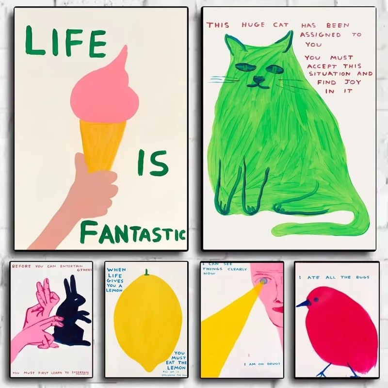David Shrigley Nghệ Thuật Vui Nhộn Unframed Chống Thấm Nước HD Canvas Treo Tường Nghệ Thuật Tối Giản