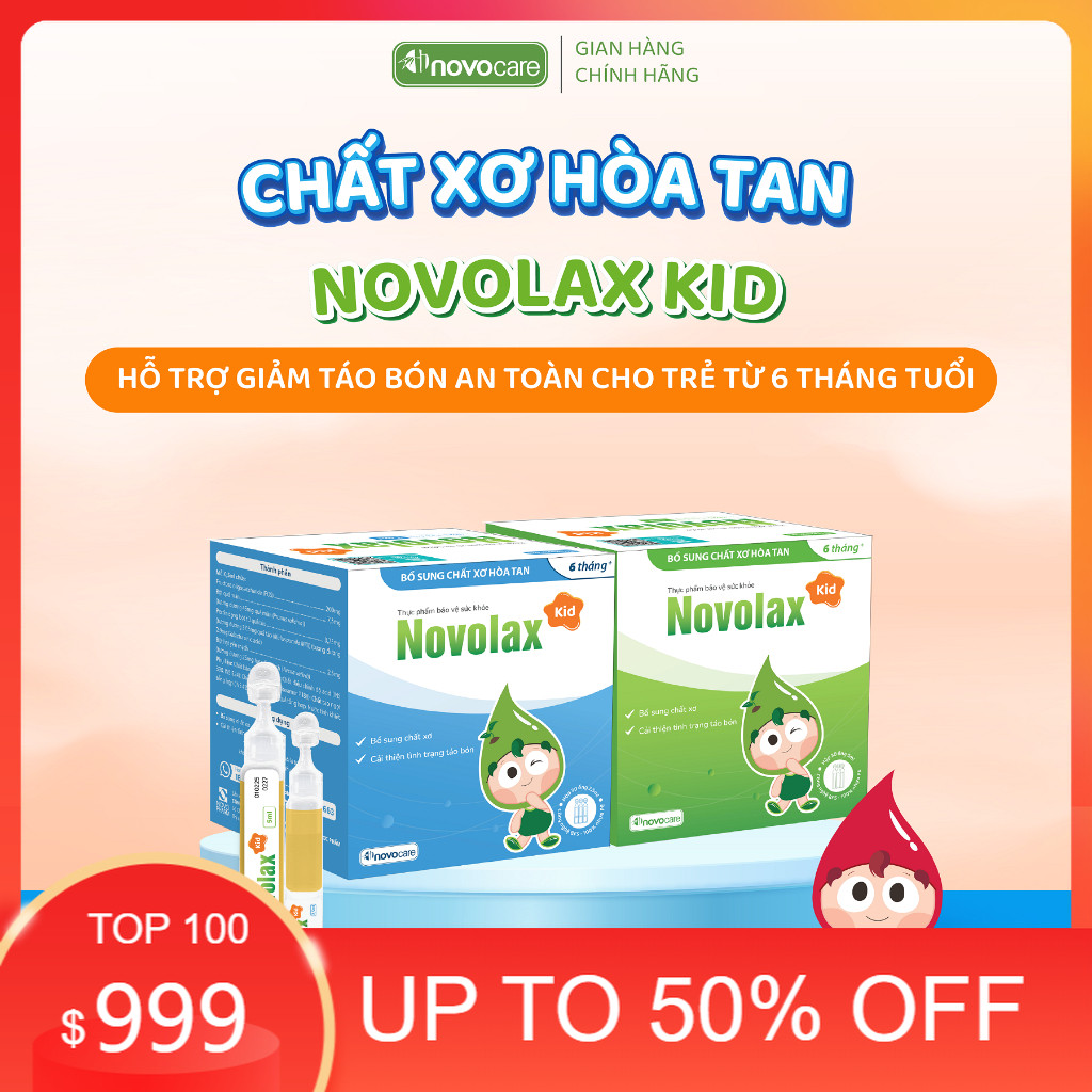 Chất xơ hòa tan cho bé Novolax Kid Novocare, nhuận tràng, giảm táo bón chuyên biệt cho trẻ từ 6 thán