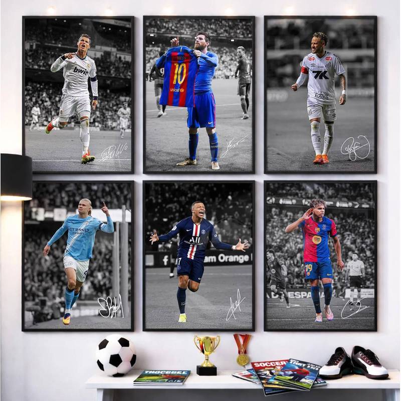 Bộ nghệ thuật treo tường siêu sao bóng đá, Messi Ronaldo Neymar Cầu thủ bóng đá In vải không khung T