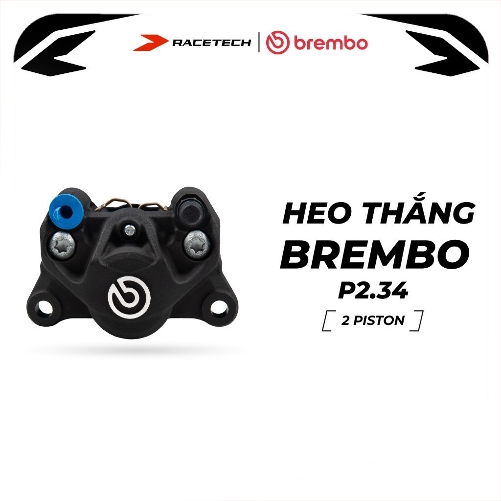Heo thắng Brembo 2 Pis đối xứng - Đen Logo Bạc