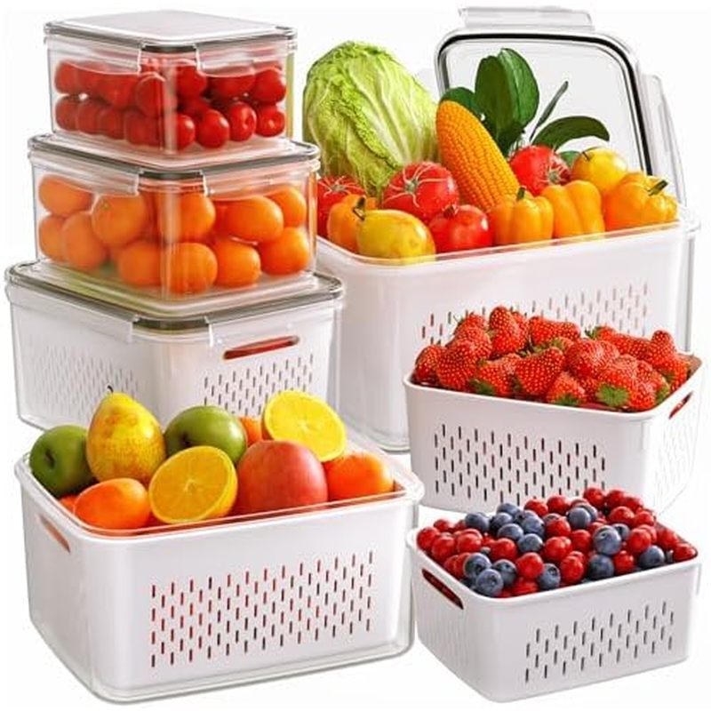 oduce Storage Containers with Lids, Leakproof Fridge Organizer Bins for Salad Berry Lettuce Vegetabl