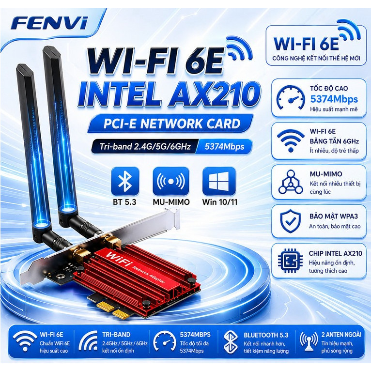 Card mang Card wifi Bluetooth Fenvi WIFI 6 6E AX210 AX5400 Wifi 5 Pci-e Không Dây Ac1200 Băng Tần Kép 2.4G/5GHz 802.11ax