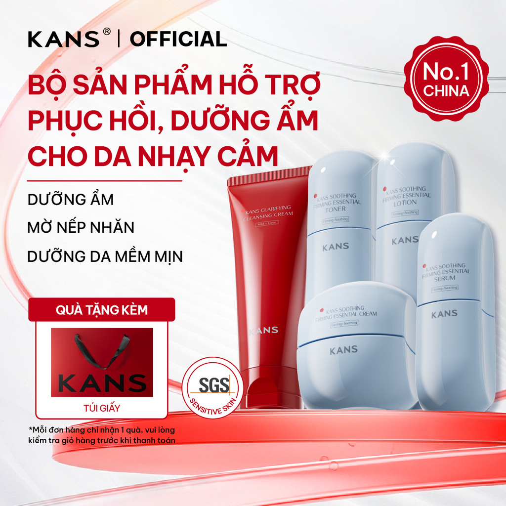 KANS Combo 5 Món Dưỡng Da Mềm Mịn Sữa Rửa Mặt - Toner - Lotion - Serum - Kem Dưỡng Phù hợp cho Da Nh