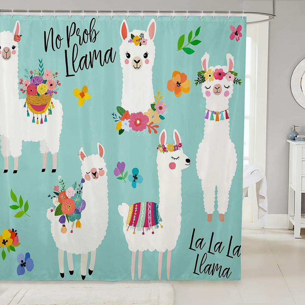 Dễ Thương Llama Tắm Rèm Llama Hoa Thực Vật Thiên Nhiên Chủ Đề Rèm Tắm Cho Bồn Tắm Trẻ Em Thanh Thiếu