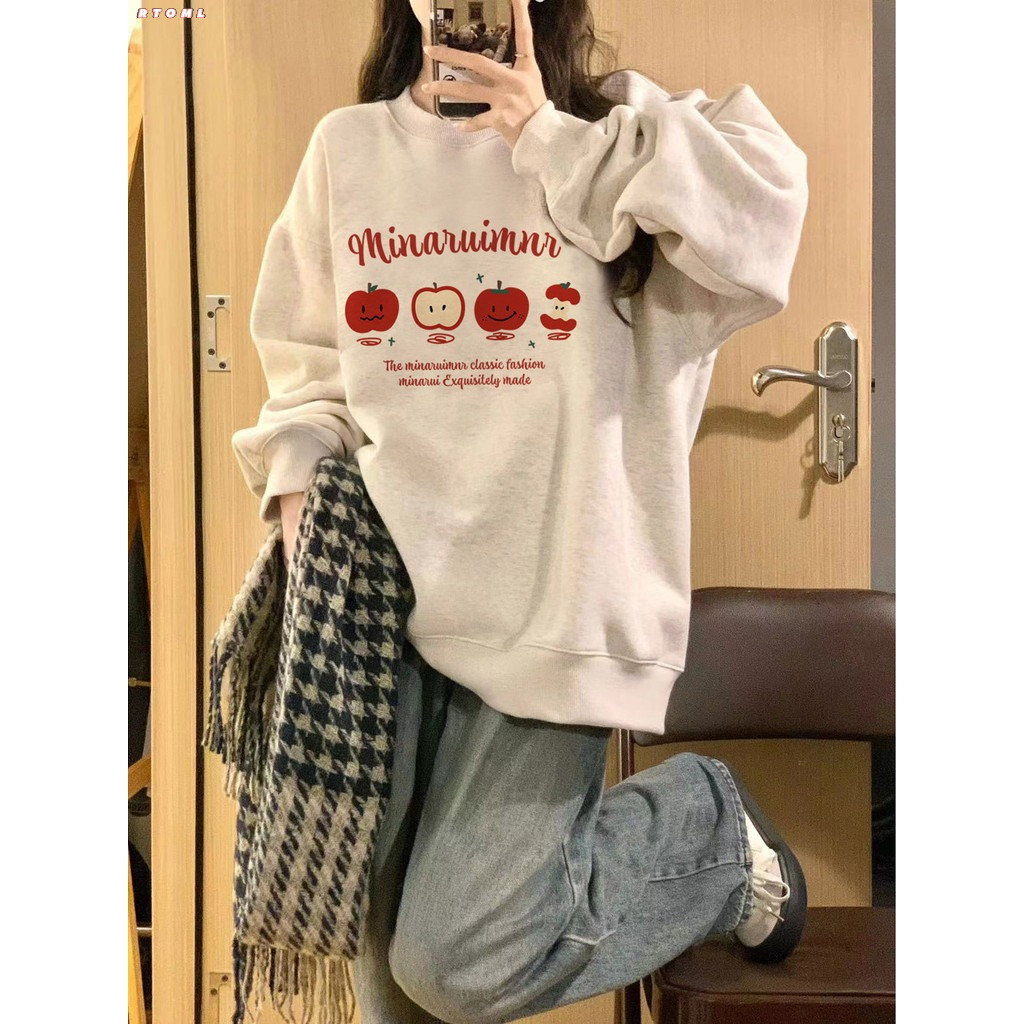 áo sweater nữ oversize Thu/Đông Hàn Quốc áo hoodie local brand Thiết kế hoa văn in tinh tế 320gsm un